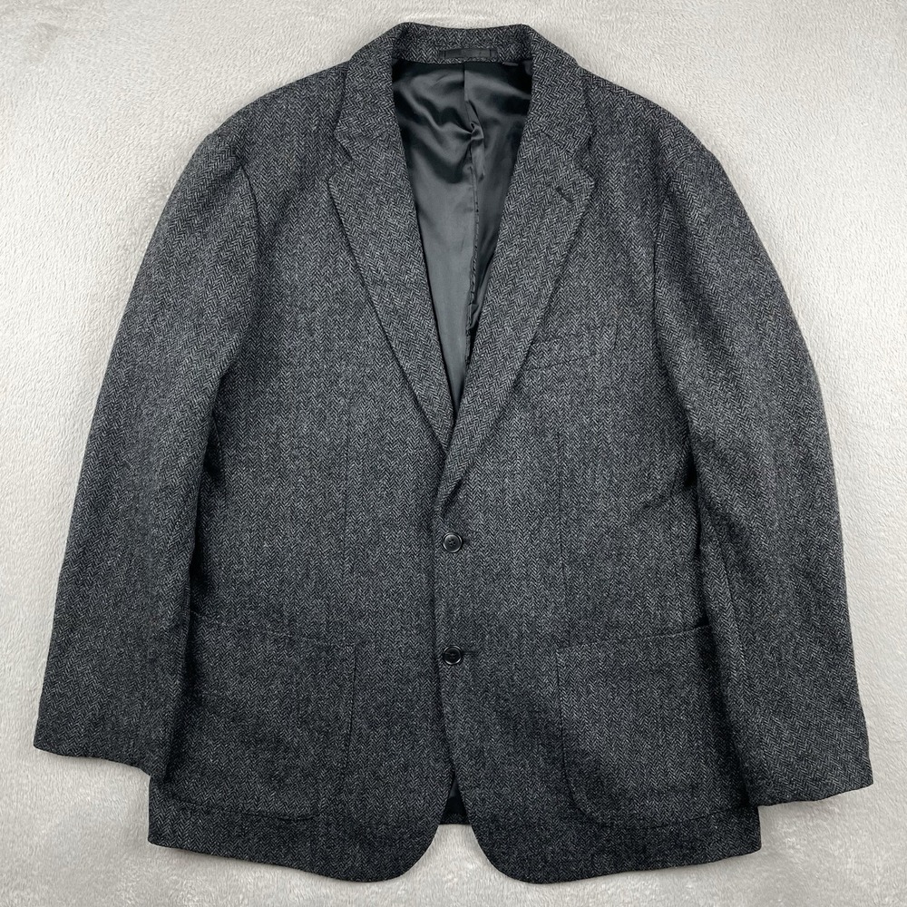 Uniqlo Blazer Suit Jacket Mens XL Gray Herringbone Wool Blend Preppy